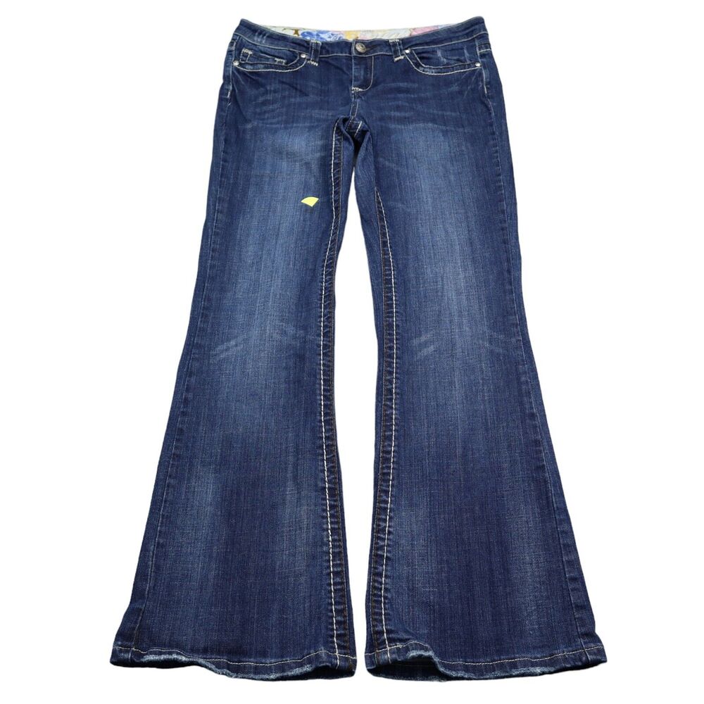 DownEast Jeans Womens 12 Blue Denim Mid Rise Flat Front Flare Leg Pants